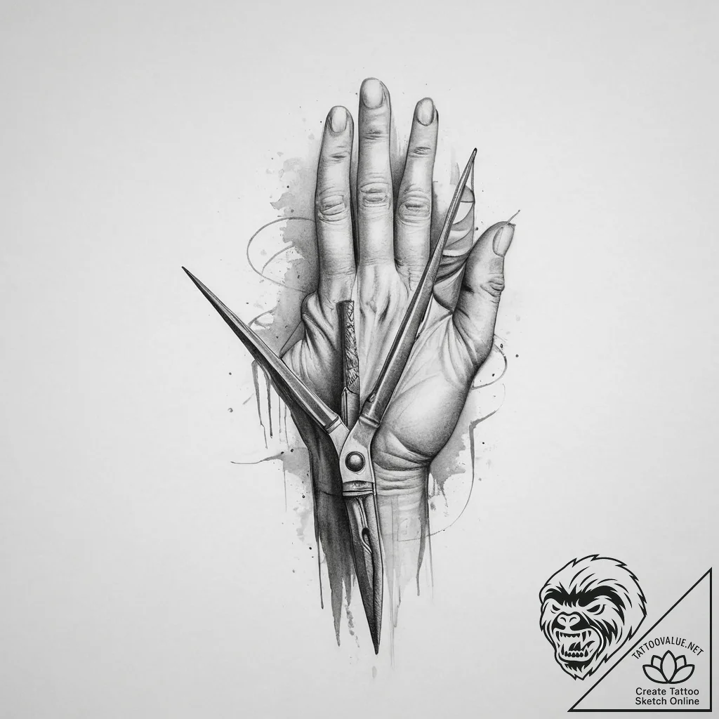 Tattoo sketch hands with a scissors, concept... - tattoo sketch (№1757233593_0, 07.09.2025 08:26) — tattoovalue.net