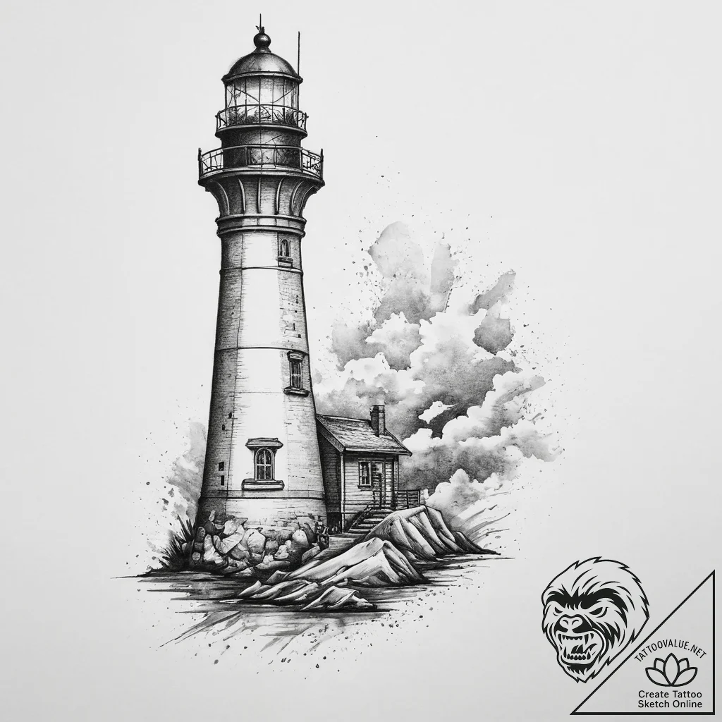 Tattoo sketch lighthouse, concept art for tat... - tattoo sketch (№1757235178_0, 07.09.2025 08:52) — tattoovalue.net
