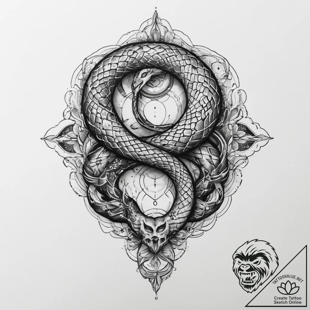 Tattoo sketch cosmic snake, tattoo sketch des... - tattoo sketch (№1757236374_0, 07.09.2025 09:12) — tattoovalue.net