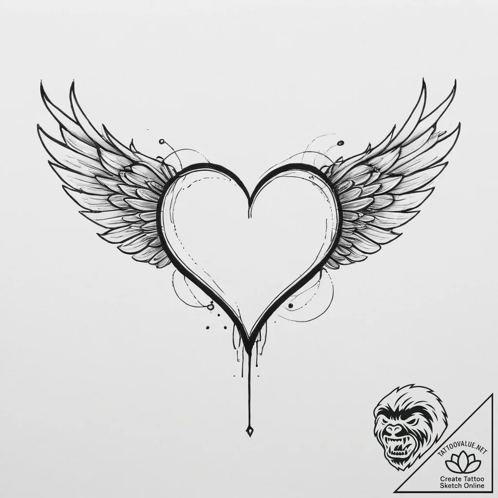 Tattoo sketch сердце с крыльями, tattoo drawi... - tattoo sketch (№1757236770_0, 07.09.2025 09:19) — tattoovalue.net
