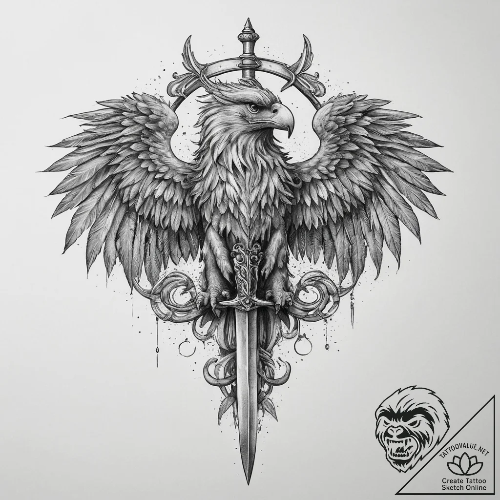 Tattoo sketch griffin with a sword, tattoo sk... - tattoo sketch (№1757237768_0, 07.09.2025 09:36) — tattoovalue.net