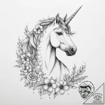 Tattoo sketch unicorn with flowers – tattoo sketch (№1757238163_0, 07.09.2025 09:42) — tattoovalue.net