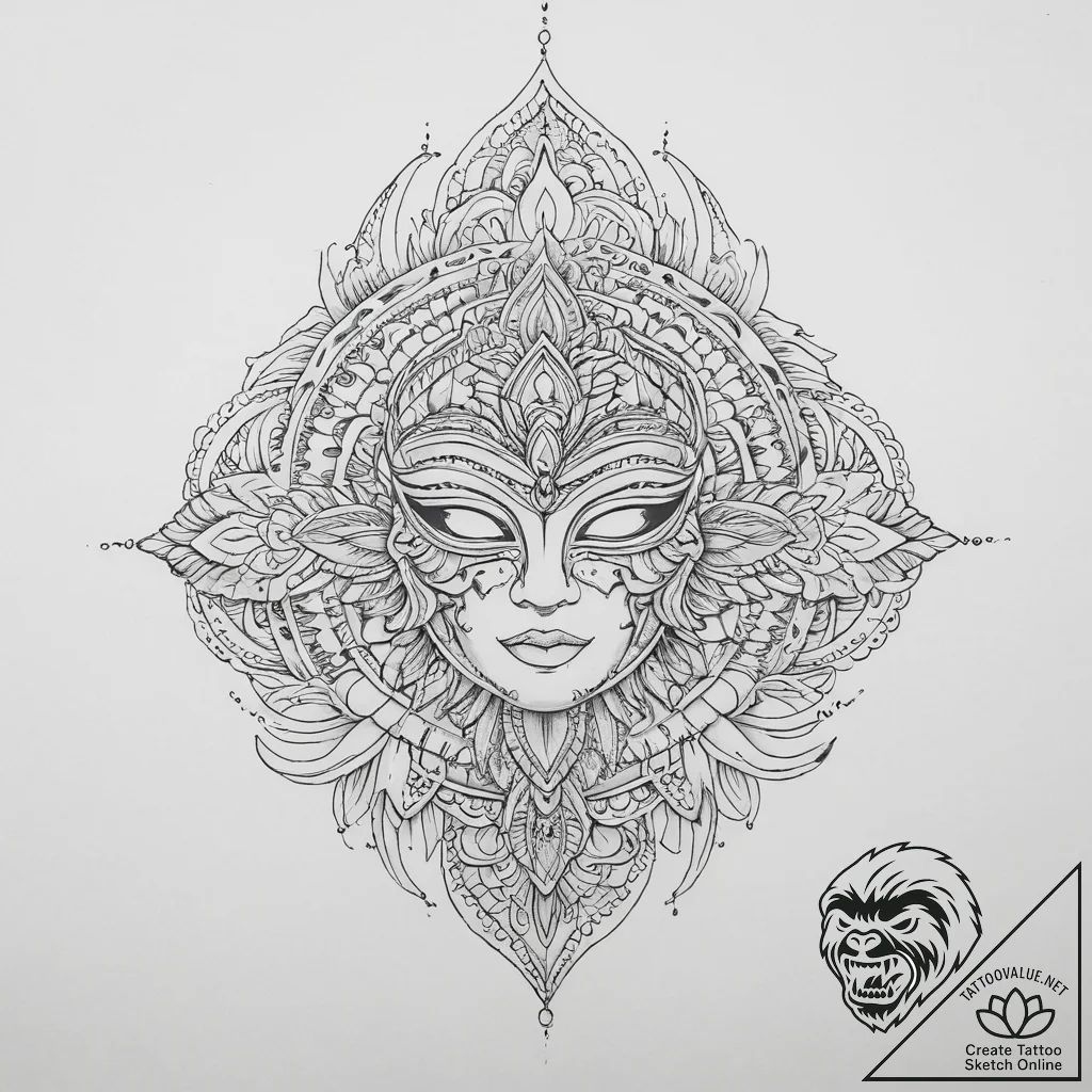 Tattoo sketch feathered mask tattoo, tattoo s... - tattoo sketch (№1757242123_0, 07.09.2025 10:48) — tattoovalue.net