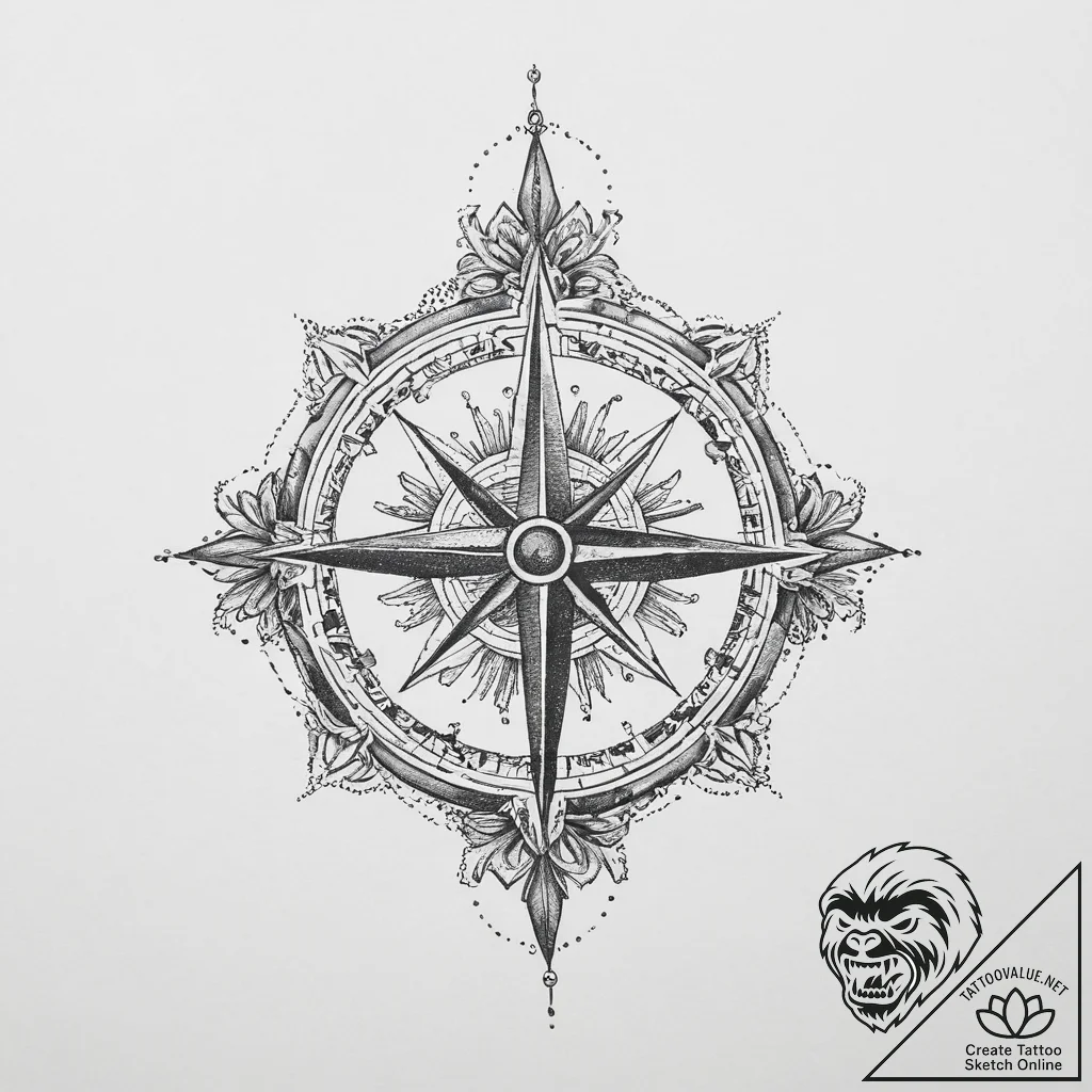 Tattoo sketch узор в виде компаса, tattoo fla... - tattoo sketch (№1757242523_0, 07.09.2025 10:55) — tattoovalue.net