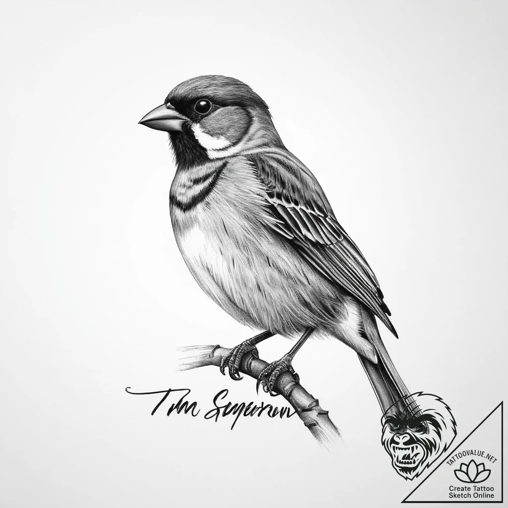 Tattoo sketch puns a sparrow that says "i'm a... - tattoo sketch (№1757247470_0, 07.09.2025 12:17) — tattoovalue.net