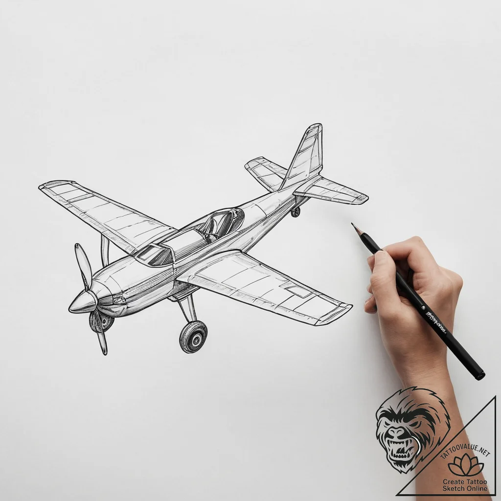Tattoo sketch model building a model plane - tattoo sketch (№1757248654_0, 07.09.2025 12:37) — tattoovalue.net