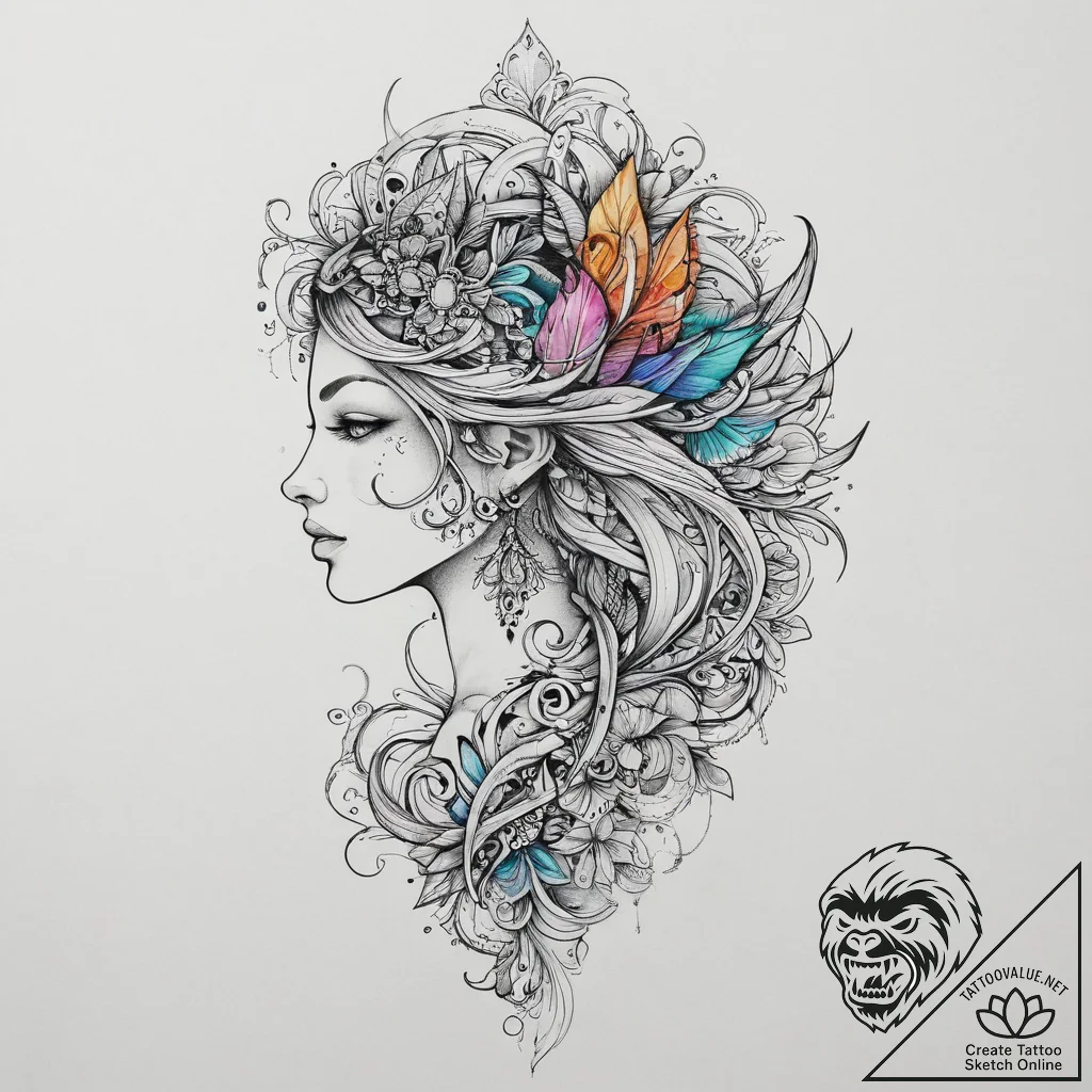 Tattoo sketch nymph tattoo, ink illustration... - tattoo sketch (№1757251659_0, 07.09.2025 13:27) — tattoovalue.net