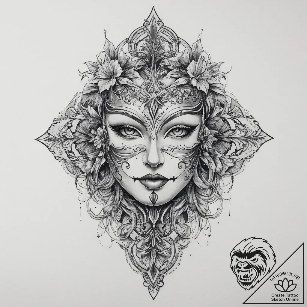 Tattoo sketch mask, artistic tattoo sketch, o... - tattoo sketch (№1757253484_0, 07.09.2025 13:58) — tattoovalue.net