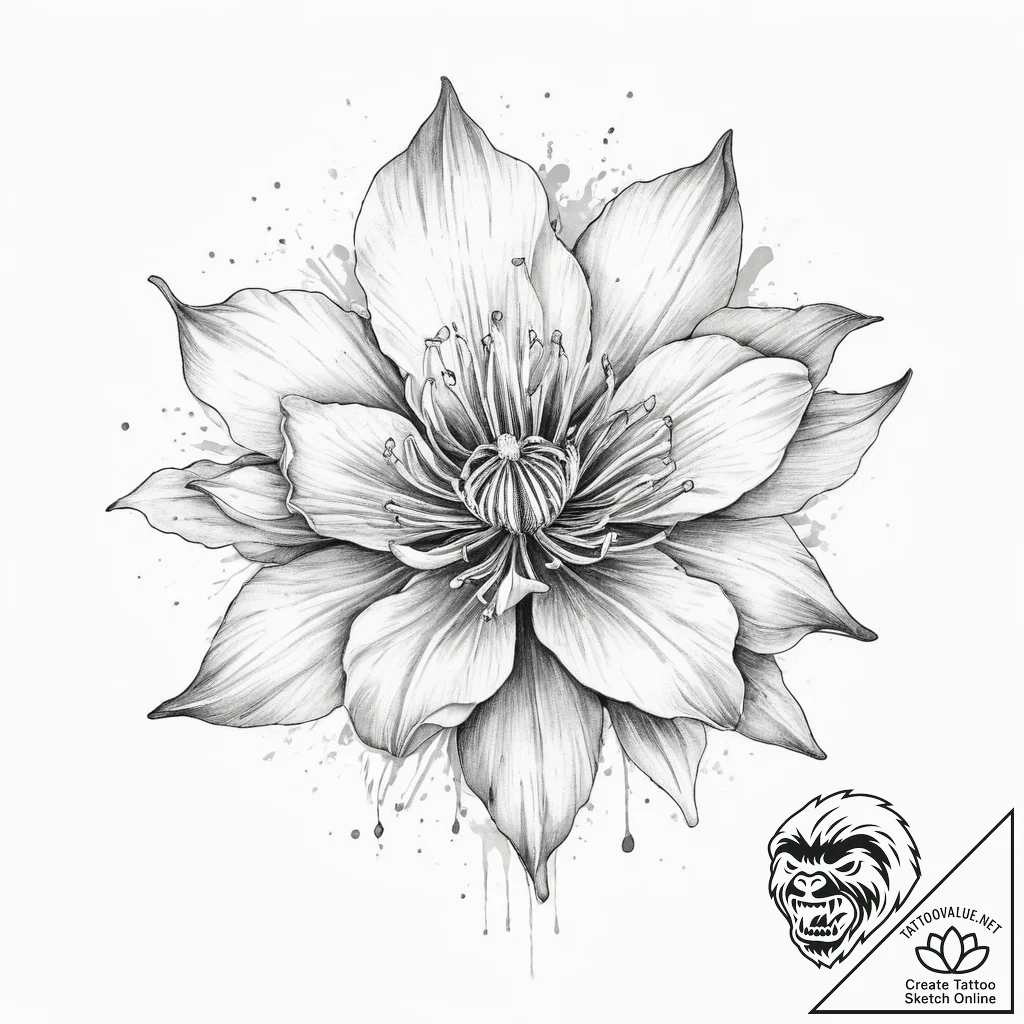 Tattoo sketch columbine flower, tattoo line a... - tattoo sketch (№1757255694_0, 07.09.2025 14:34) — tattoovalue.net