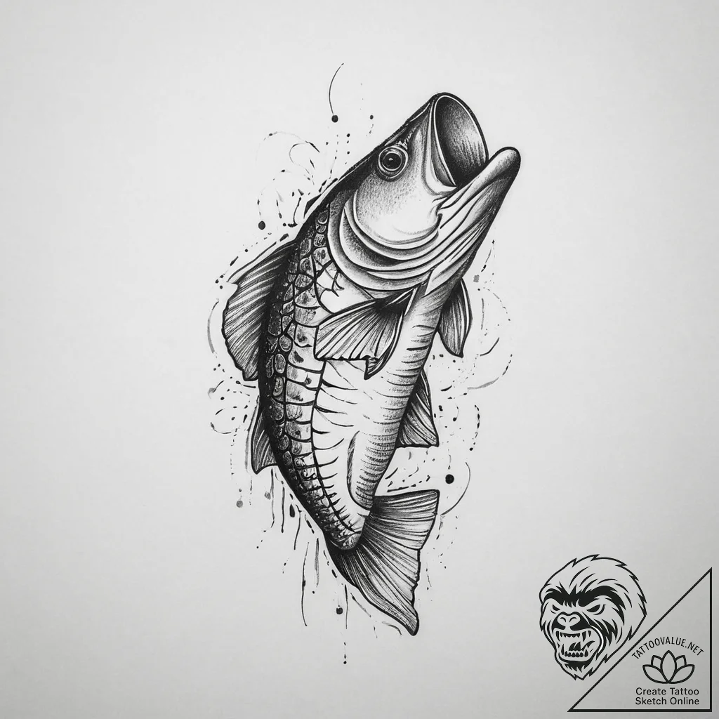 Tattoo sketch puns a bass that says "i'm a ba... - tattoo sketch (№1757256700_0, 07.09.2025 14:51) — tattoovalue.net