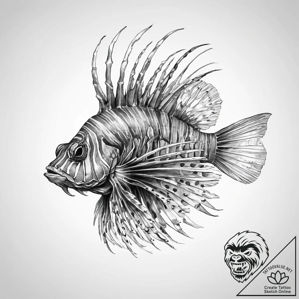 Tattoo sketch lionfish - tattoo sketch (№1757257100_0, 07.09.2025 14:58) — tattoovalue.net