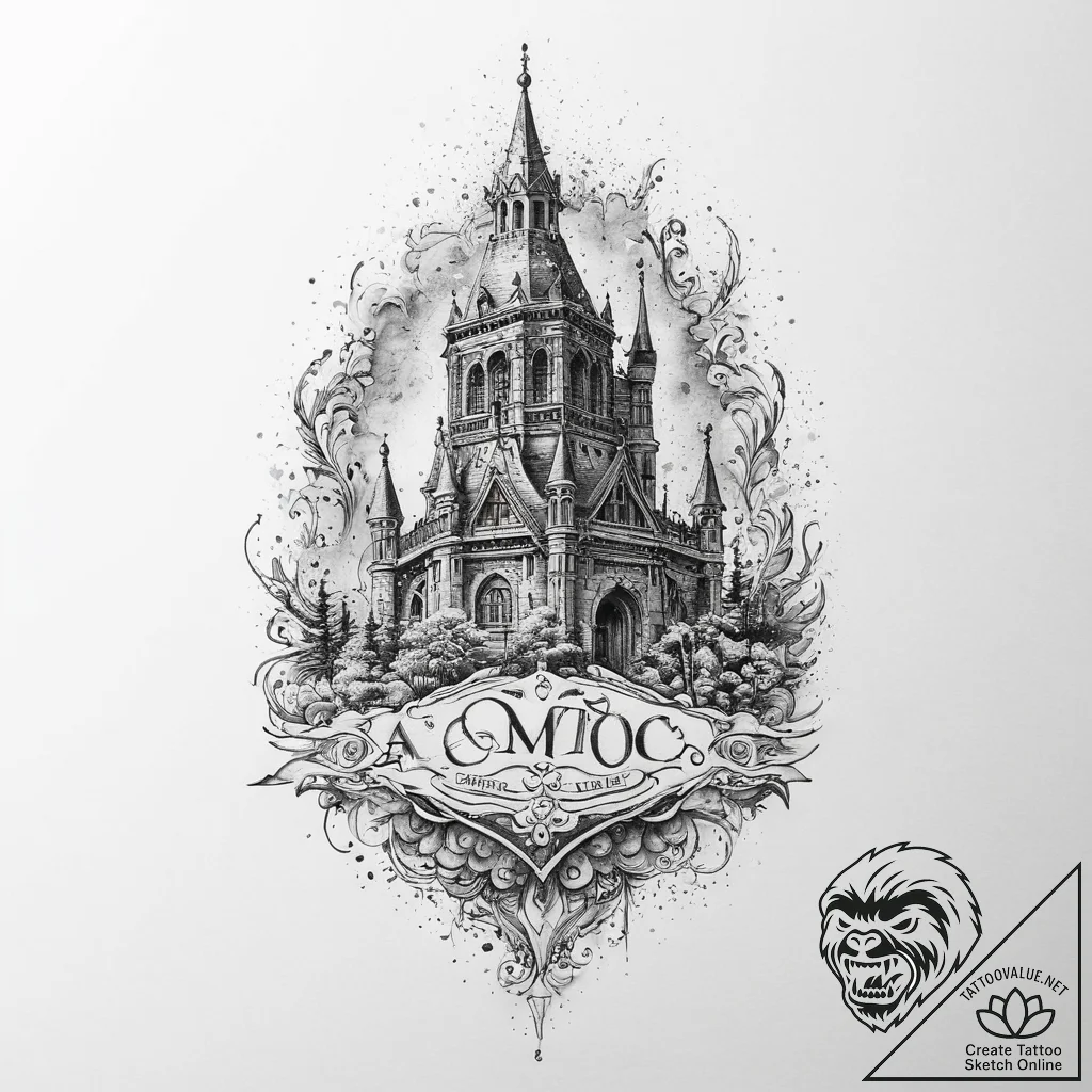 Tattoo sketch historical landmark with a quot... - tattoo sketch (№1757258088_0, 07.09.2025 15:14) — tattoovalue.net