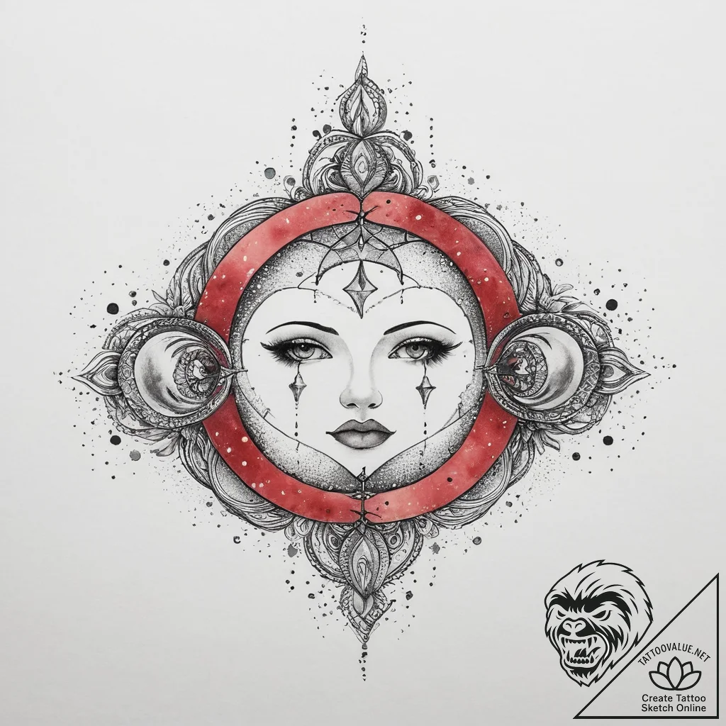 Tattoo sketch triple moon goddess and stars,... - tattoo sketch (№1757258688_0, 07.09.2025 15:24) — tattoovalue.net