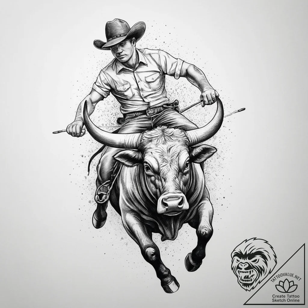 Tattoo sketch rodeo a person on a bull, ink i... - tattoo sketch (№1757260083_0, 07.09.2025 15:48) — tattoovalue.net