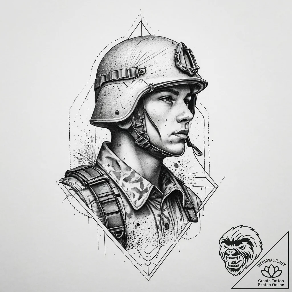 Tattoo sketch soldier with a thread, concept... - tattoo sketch (№1757260280_0, 07.09.2025 15:51) — tattoovalue.net