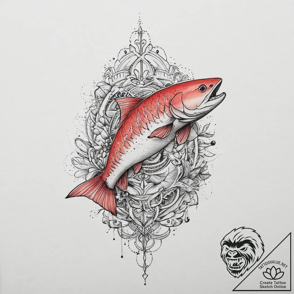 Tattoo sketch salmon, tattoo flash sheet desi... - tattoo sketch (№1757261272_0, 07.09.2025 16:07) — tattoovalue.net