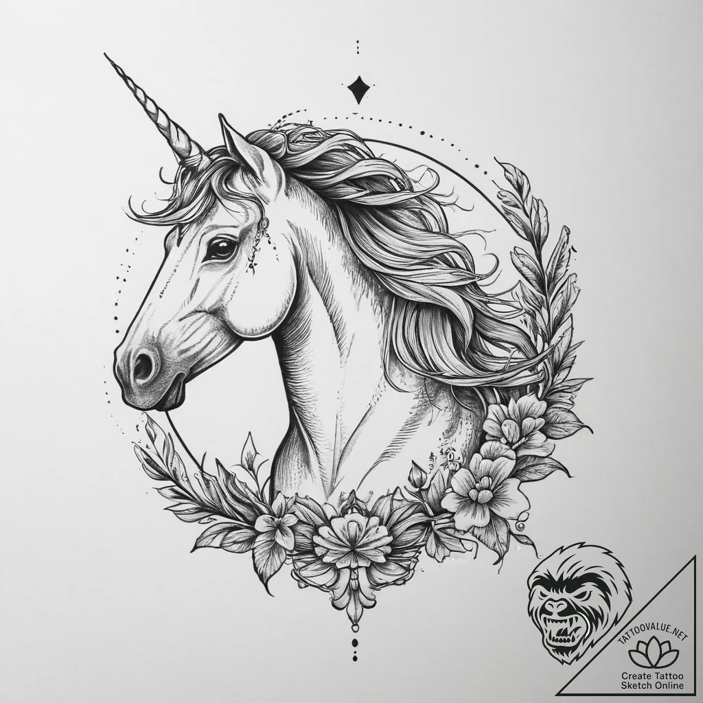 Tattoo sketch unicorn rider, ink illustration... - tattoo sketch (№1757262657_0, 07.09.2025 16:30) — tattoovalue.net