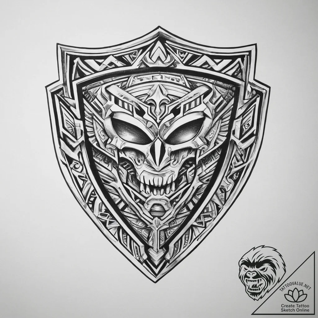 Tattoo sketch shield, concept art for tattoo,... - tattoo sketch (№1757263052_0, 07.09.2025 16:37) — tattoovalue.net