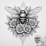 Tattoo sketch puns a bee that says “bee happy… – tattoo sketch (№1757263446_0, 07.09.2025 16:44) — tattoovalue.net