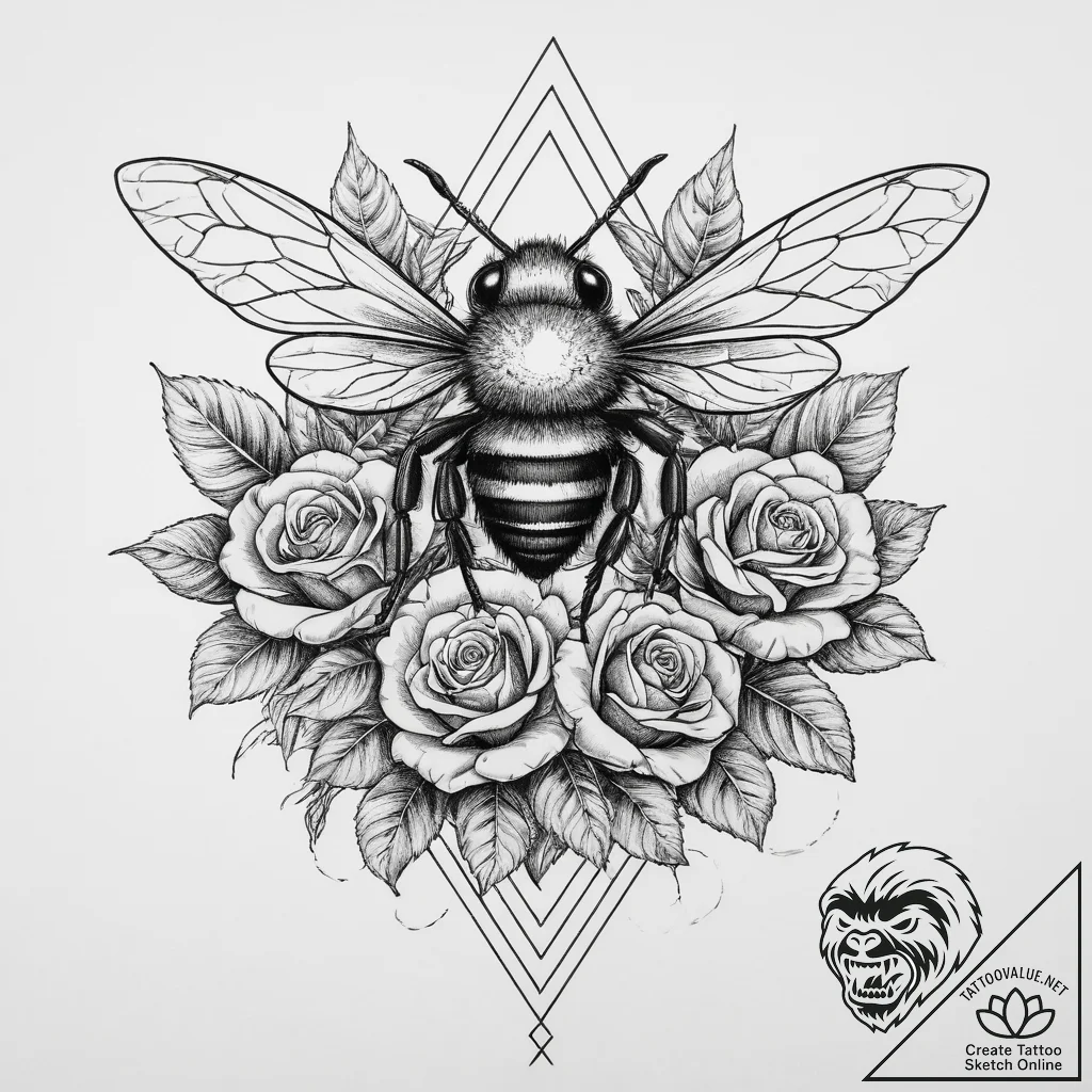 Tattoo sketch puns a bee that says "bee happy... - tattoo sketch (№1757263446_0, 07.09.2025 16:44) — tattoovalue.net
