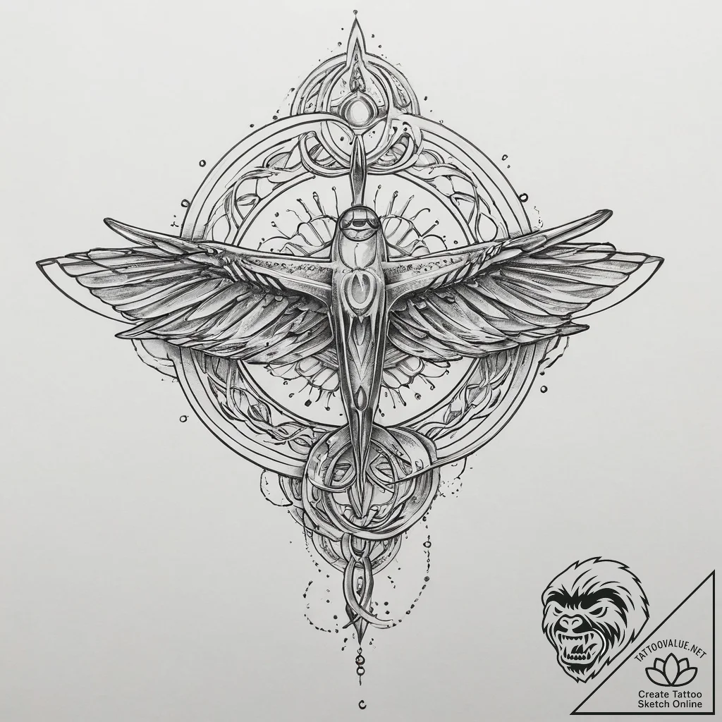 Tattoo sketch mystical plane, artistic tattoo... - tattoo sketch (№1757263645_0, 07.09.2025 16:47) — tattoovalue.net