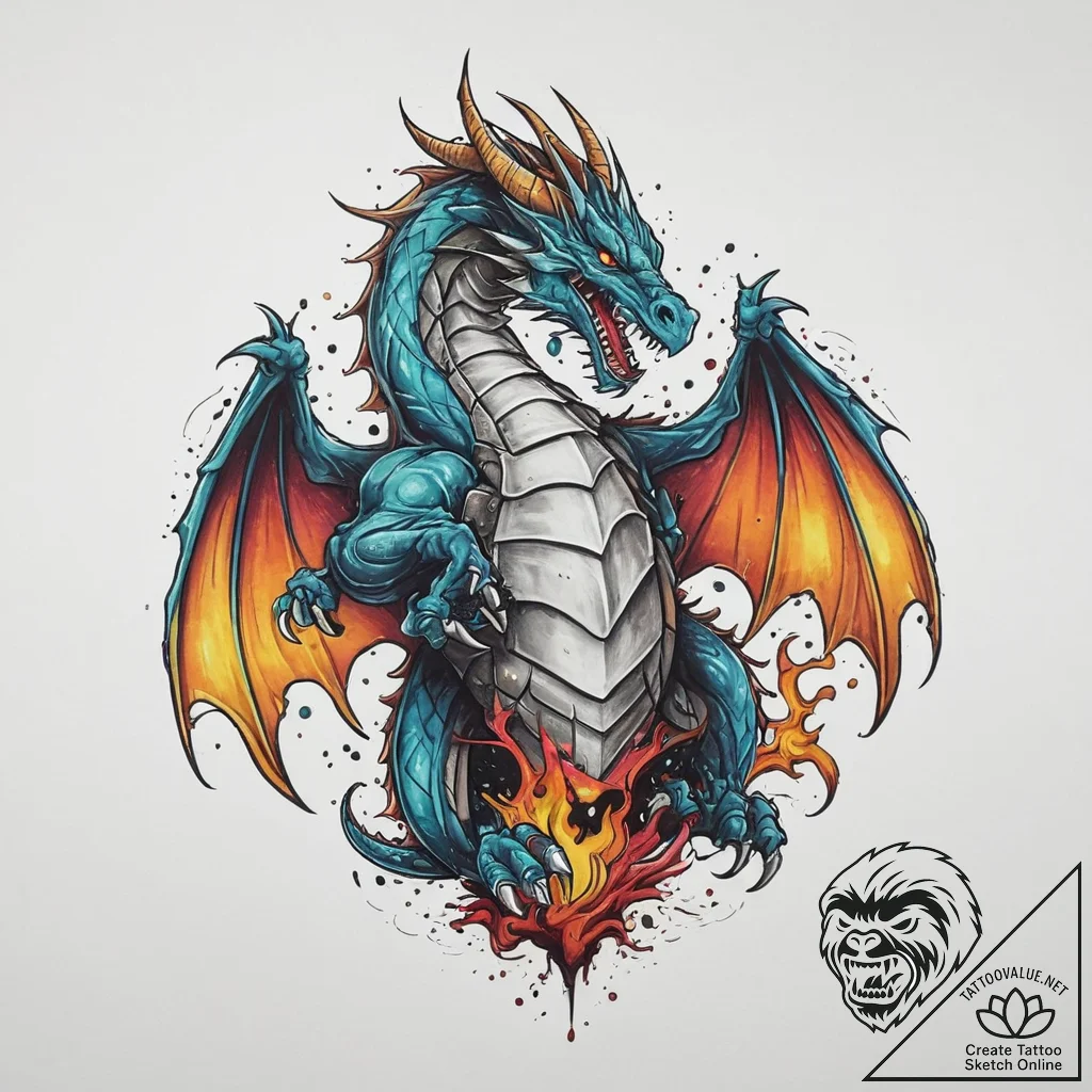 Tattoo sketch knight fighting dragon, tattoo... - tattoo sketch (№1757263844_0, 07.09.2025 16:50) — tattoovalue.net
