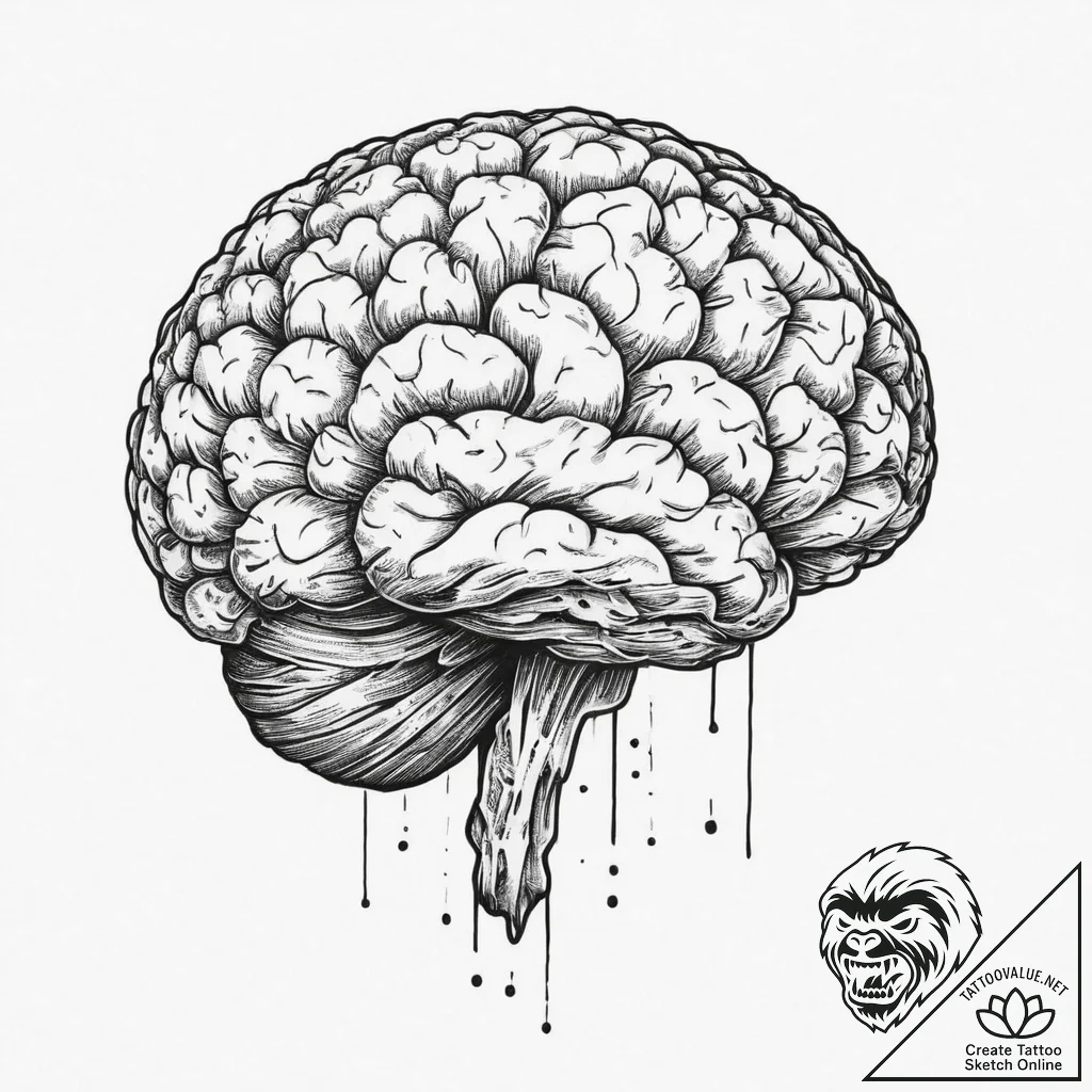 Tattoo sketch brain, ink illustration for tat... - tattoo sketch (№1757264242_0, 07.09.2025 16:57) — tattoovalue.net