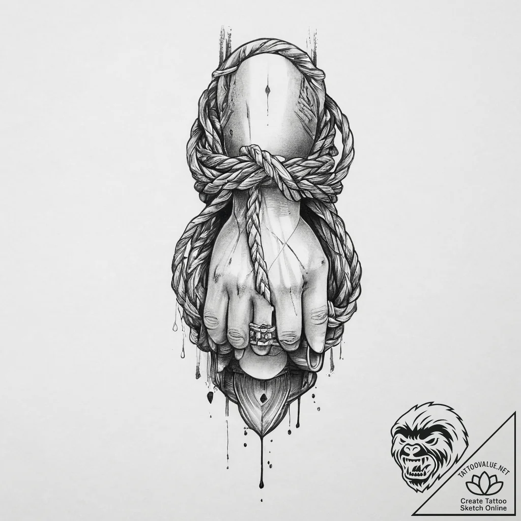 Tattoo sketch hands with a rope, tattoo flash... - tattoo sketch (№1757266027_0, 07.09.2025 17:27) — tattoovalue.net