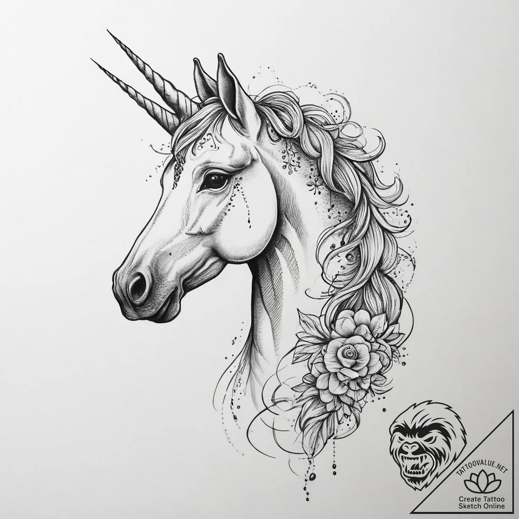 Tattoo sketch unicorn tattoo - tattoo sketch (№1757270636_0, 07.09.2025 18:43) — tattoovalue.net