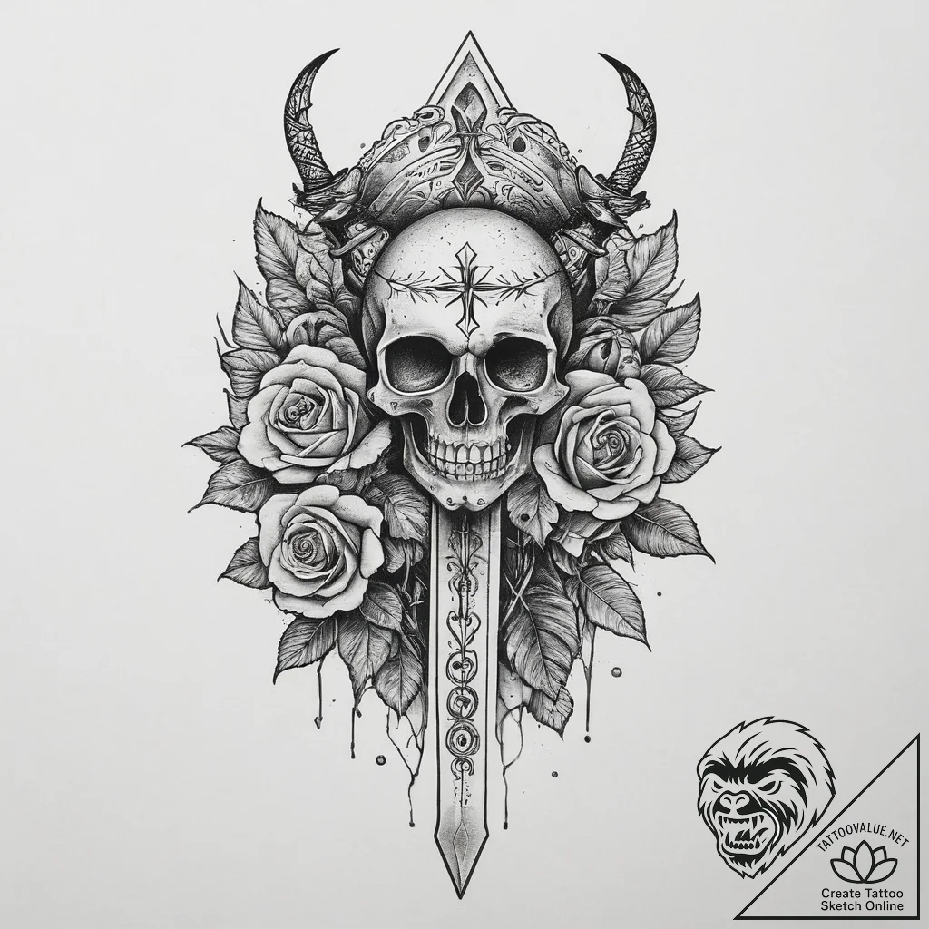 Tattoo sketch dagger, ink illustration for ta... - tattoo sketch (№1757272637_0, 07.09.2025 19:17) — tattoovalue.net