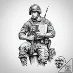 Tattoo sketch soldier with a book – tattoo sketch (№1757274852_0, 07.09.2025 19:54) — tattoovalue.net