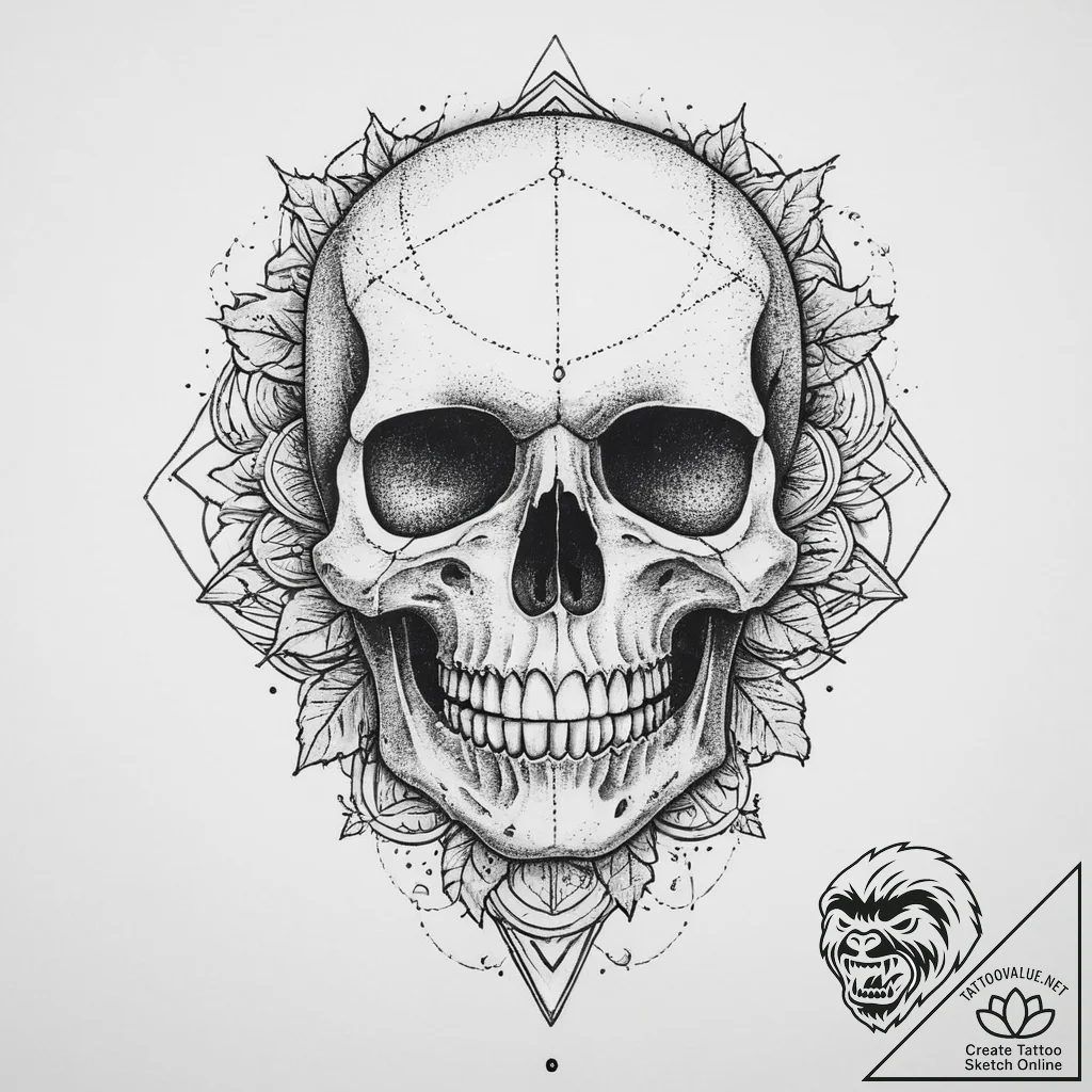 Tattoo sketch узор в виде черепа с землей, ta... - tattoo sketch (№1757275859_0, 07.09.2025 20:10) — tattoovalue.net
