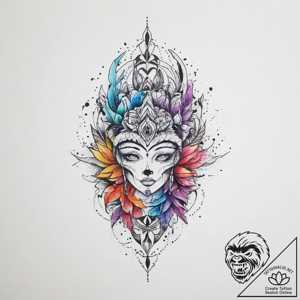 Tattoo sketch mystical spring, tattoo flash s... - tattoo sketch (№1757276261_0, 07.09.2025 20:17) — tattoovalue.net