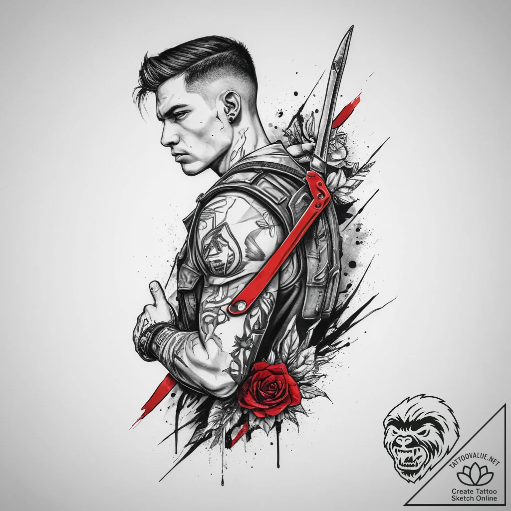 Tattoo sketch soldier with a scissors, tattoo... - tattoo sketch (№1757277856_0, 07.09.2025 20:44) — tattoovalue.net