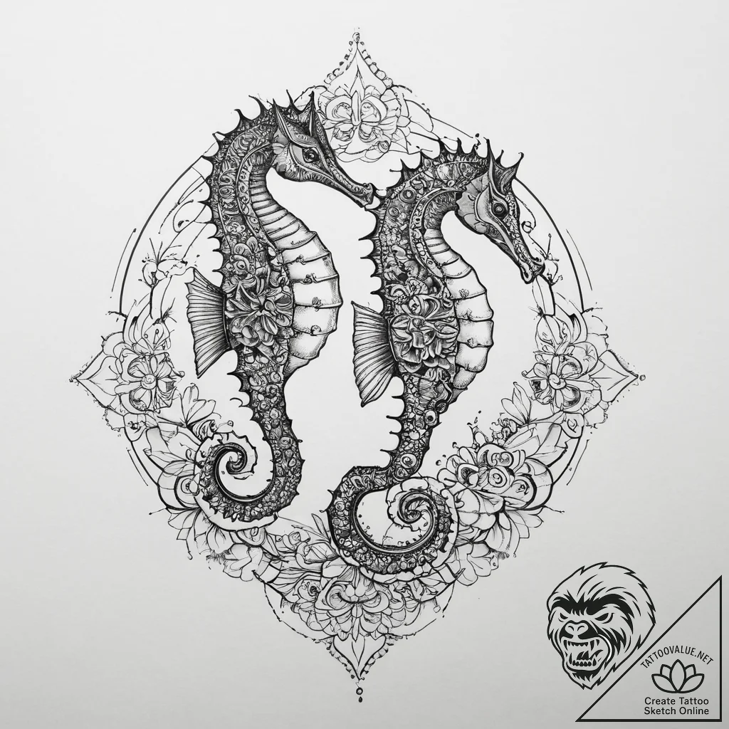 Tattoo sketch seahorse, ink illustration for... - tattoo sketch (№1757278650_0, 07.09.2025 20:57) — tattoovalue.net