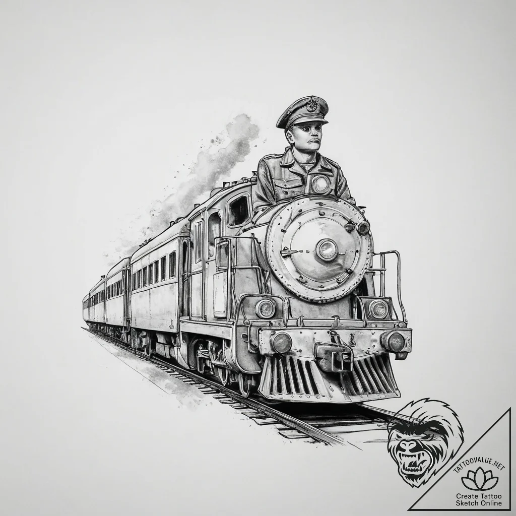 Tattoo sketch soldier with a train, tattoo sk... - tattoo sketch (№1757281255_0, 07.09.2025 21:40) — tattoovalue.net