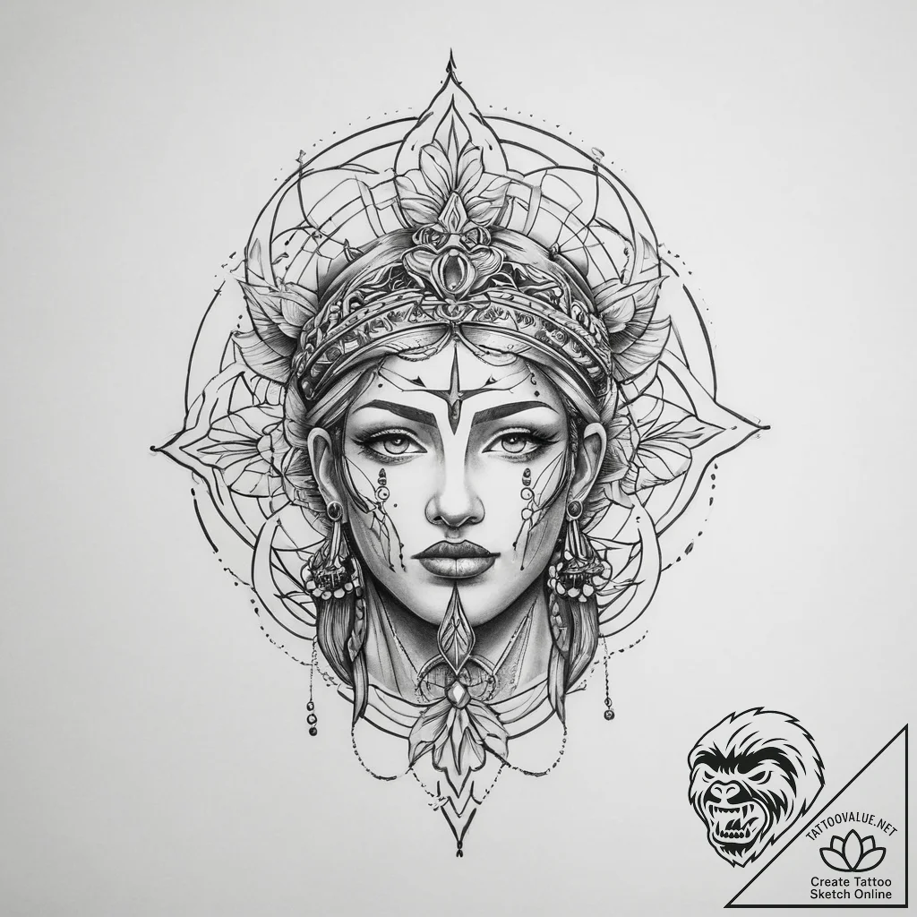 Tattoo sketch blessed character - tattoo sketch (№1757281453_0, 07.09.2025 21:44) — tattoovalue.net