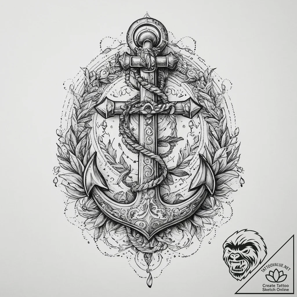 Tattoo sketch sailor anchor and rope, ink ill... - tattoo sketch (№1757281651_0, 07.09.2025 21:47) — tattoovalue.net