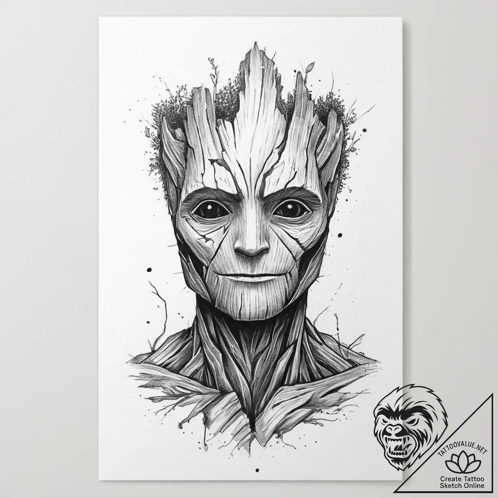 Tattoo sketch guardians of the galaxy groot,... - tattoo sketch (№1757283266_0, 07.09.2025 22:14) — tattoovalue.net