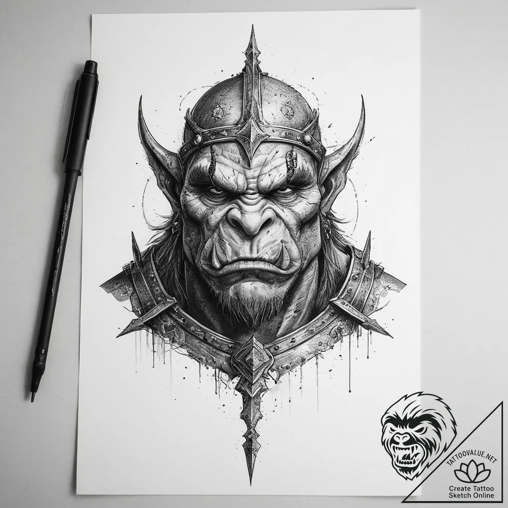Tattoo sketch orc with a spear, tattoo sketch... - tattoo sketch (№1757286674_0, 07.09.2025 23:11) — tattoovalue.net
