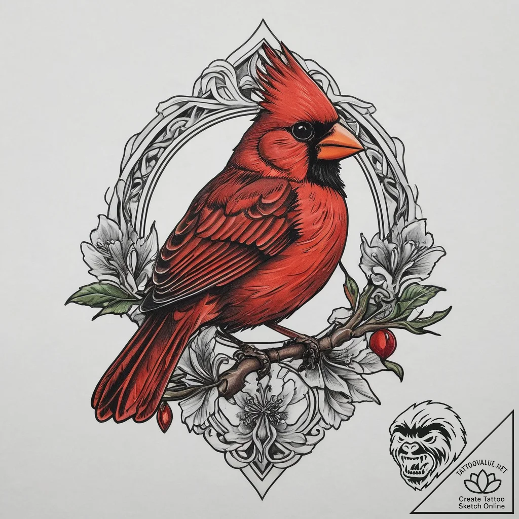 Tattoo sketch cardinal, tattoo line art, neo... - tattoo sketch (№1757287277_0, 07.09.2025 23:21) — tattoovalue.net