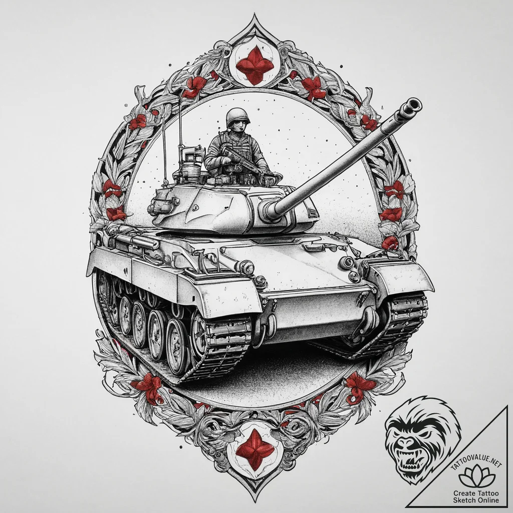 Tattoo sketch soldier with a tank, tattoo ske... - tattoo sketch (№1757290492_0, 08.09.2025 00:14) — tattoovalue.net