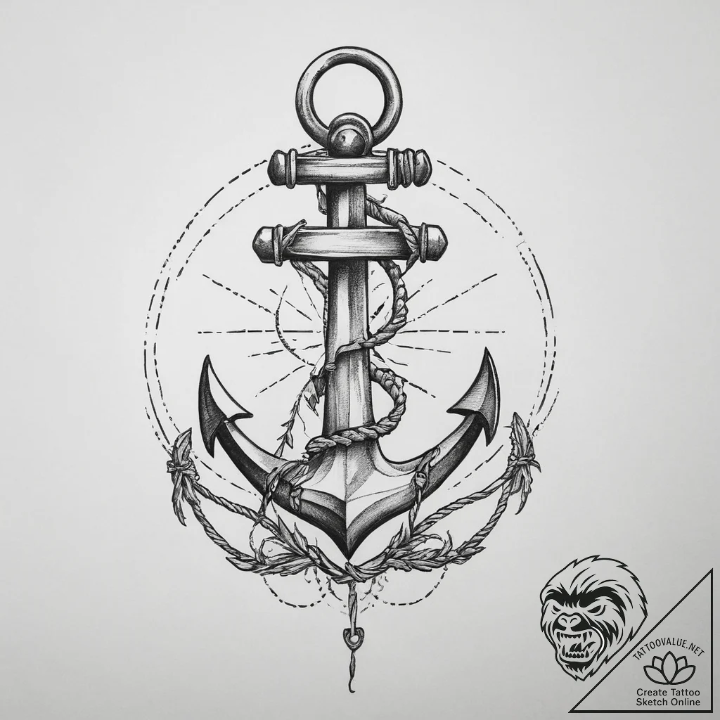 Tattoo sketch boating an anchor with a compas... - tattoo sketch (№1757292309_0, 08.09.2025 00:45) — tattoovalue.net
