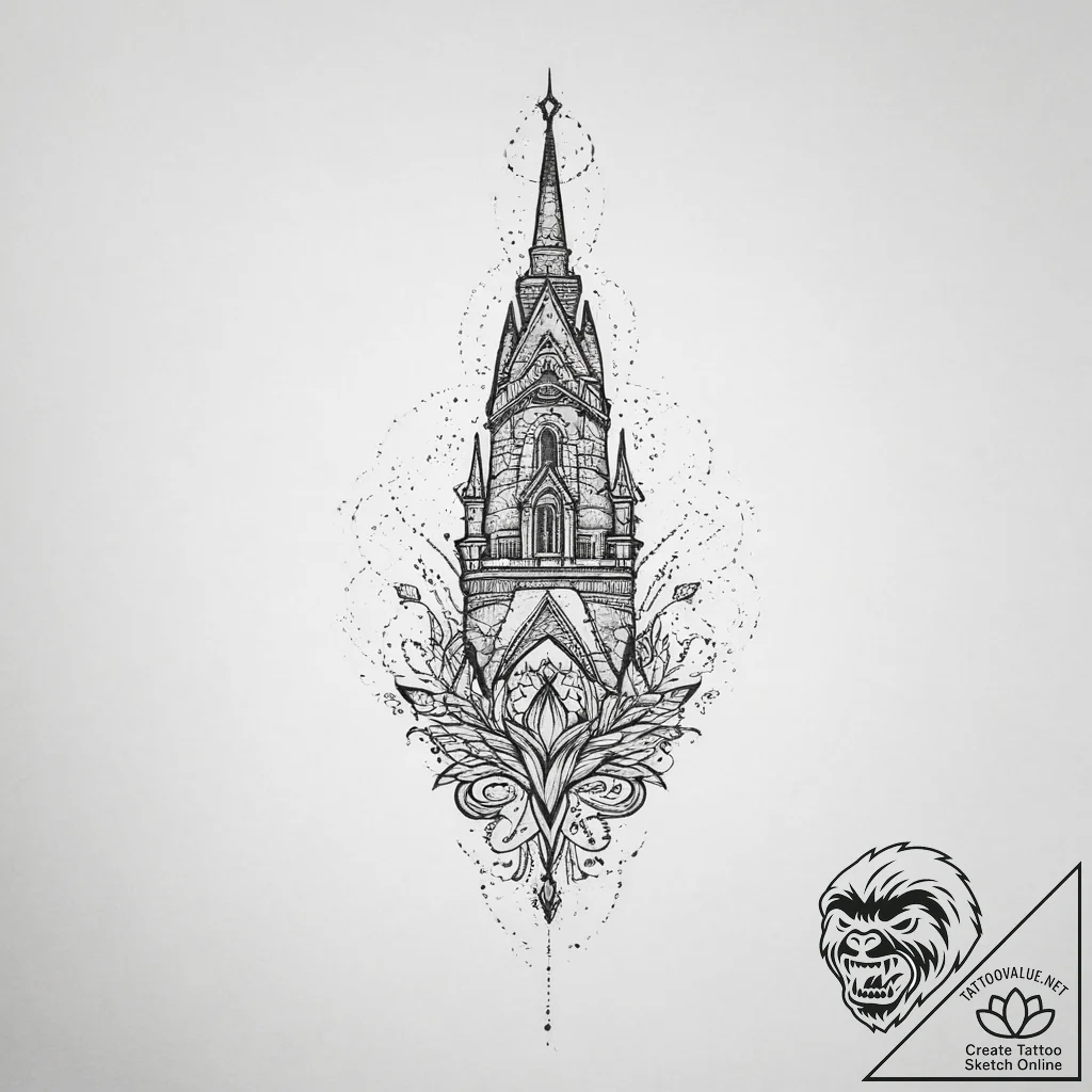 Tattoo sketch spire, tattoo drawing outline,... - tattoo sketch (№1757294117_0, 08.09.2025 01:15) — tattoovalue.net