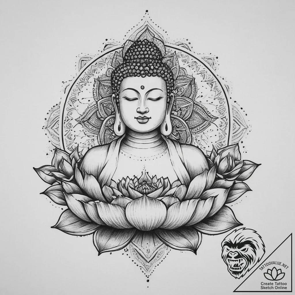 Tattoo sketch buddha in lotus pose, tattoo sk... - tattoo sketch (№1757295528_0, 08.09.2025 01:38) — tattoovalue.net