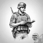 Tattoo sketch soldier with a book – tattoo sketch (№1757297338_0, 08.09.2025 02:08) — tattoovalue.net