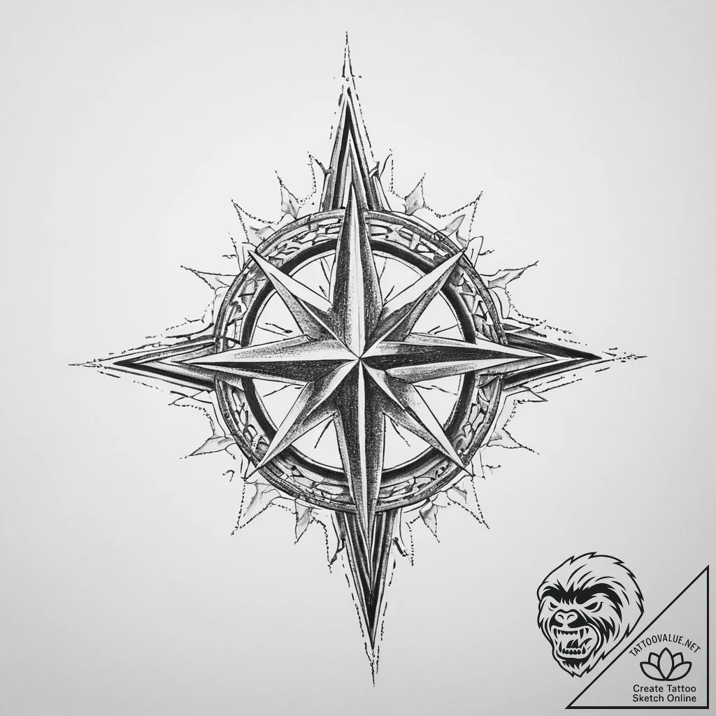 Tattoo sketch historical landmark with a star - tattoo sketch (№1757297733_0, 08.09.2025 02:15) — tattoovalue.net