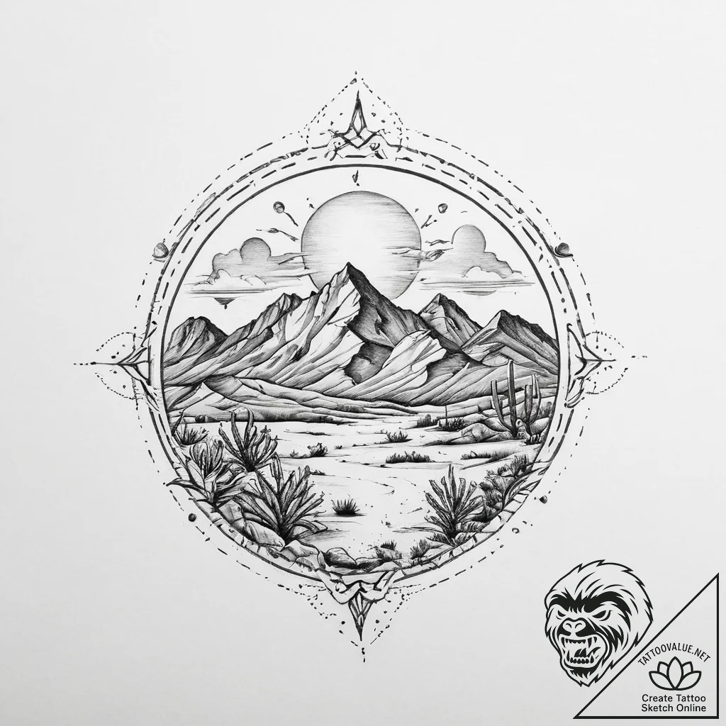 Tattoo sketch desert - tattoo sketch (№1757298125_0, 08.09.2025 02:22) — tattoovalue.net