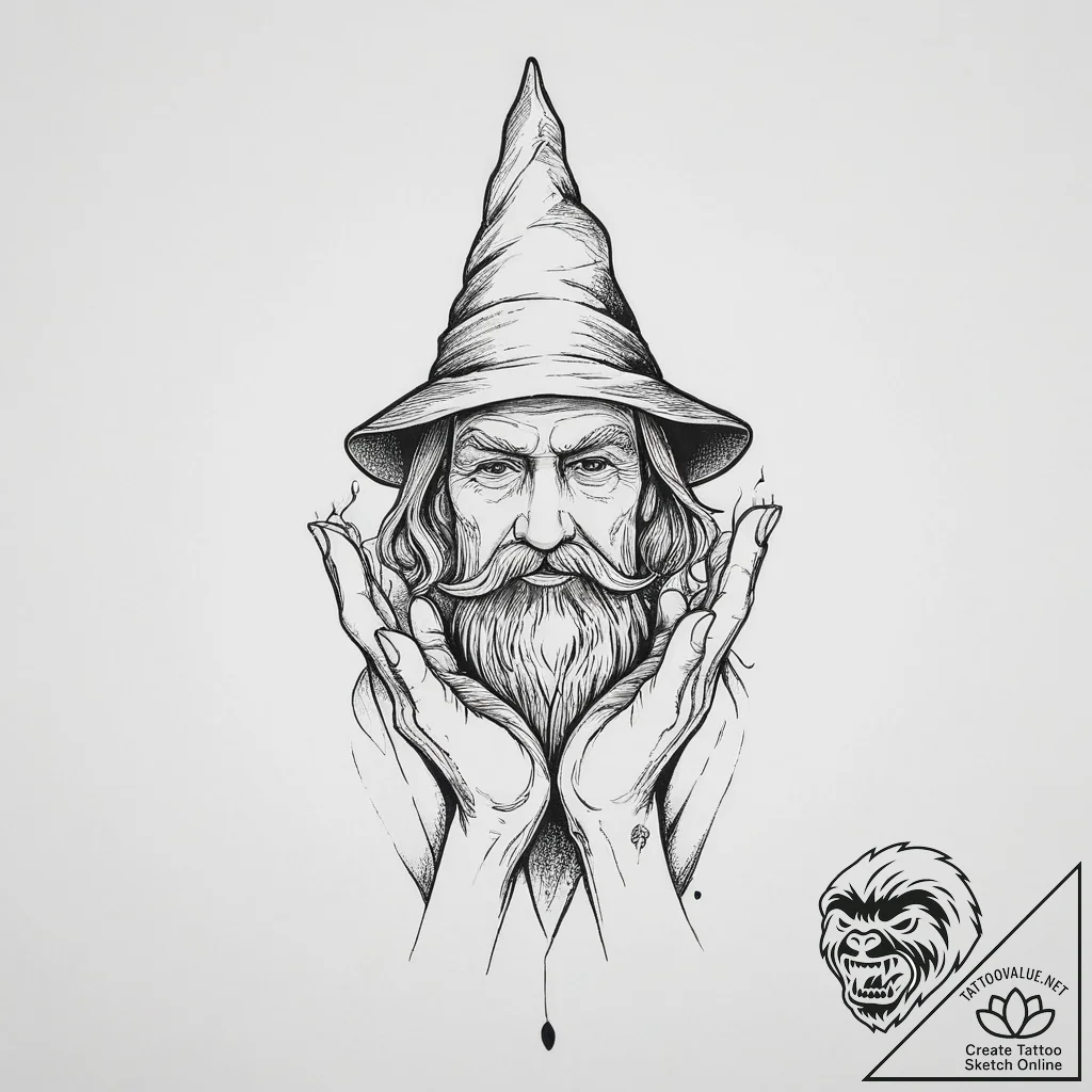 Tattoo sketch hands with a wizard, ink illust... - tattoo sketch (№1757298322_0, 08.09.2025 02:25) — tattoovalue.net