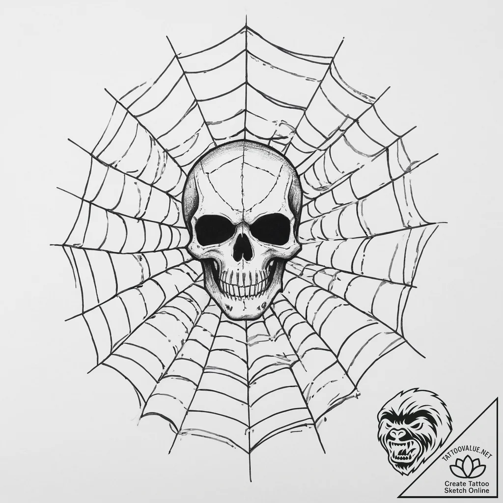 Tattoo sketch узор в виде черепа с паутиной - tattoo sketch (№1757298518_0, 08.09.2025 02:28) — tattoovalue.net